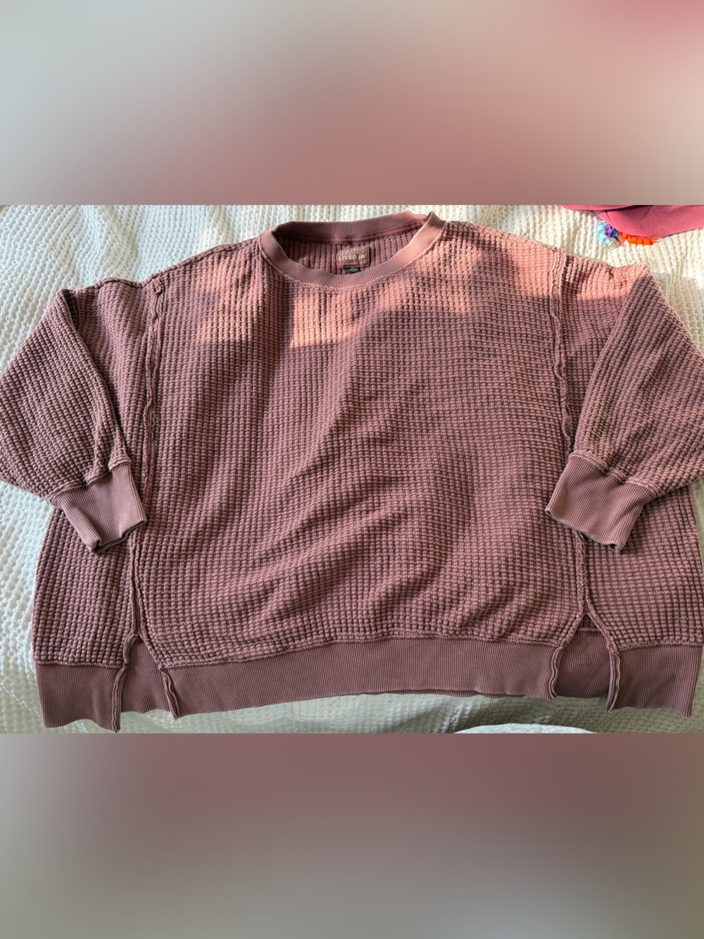 Women’s Waffle Knit Crewneck Sweater - Dusty Rose